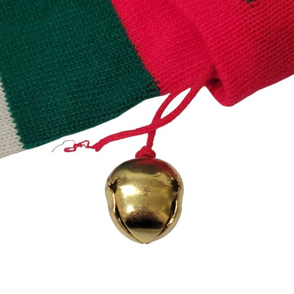 Vtg 1985 Christmas Knit Stocking Giant 36" Jingle Bell & Festive Red/Green/White - Picture 5 of 10